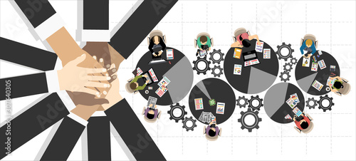 Flat design illustration concepts for business analysis and planning, consulting, team work, project management. Business, team work, cooperation and partnership.