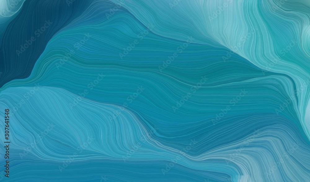 Fototapeta modern soft swirl waves background illustration with light sea green, dark cyan and sky blue color