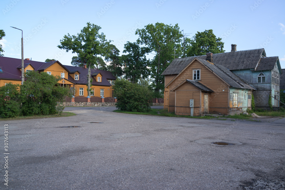 Ainazi, Latvia: July, 2018 - wooden houses in Ainazi