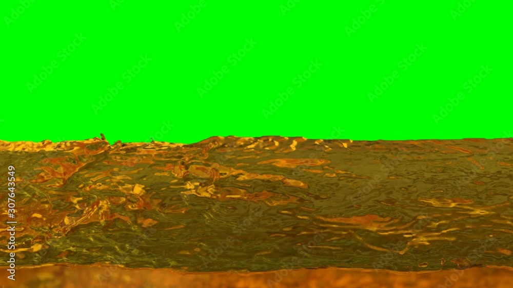 Animated great amount of realistic apple juice flowing and splashing from left to right against green background, easy to loop.