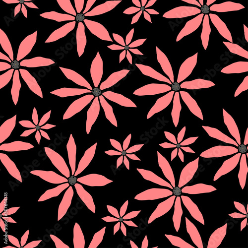 Seamless Flower Pattern on black. Vector Illustration