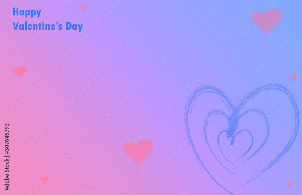  Congratulations on Valentine's Day. Illustration in soft pink and blue colors. Sedretsa large and small size. Text in English