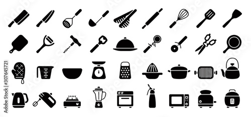 Kitchen Utensils and Tool Icon Set (Flat Silhouette Version)	