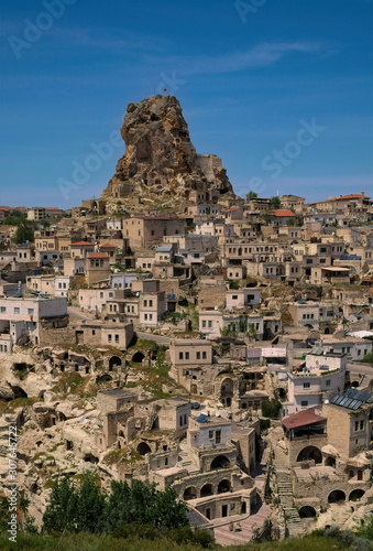 Thanks to the soft and easy shaping of the stones in the Cappadocia region, people built their own living spaces.Its places name Ortahisar Castle,in Turkey.