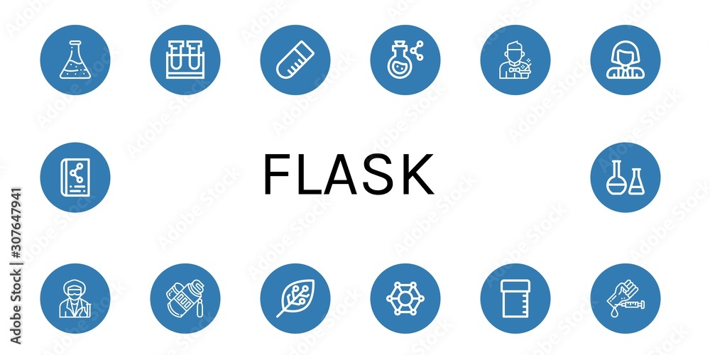 Set of flask icons such as Flask, Test tube, Magician, Scientist, Tube, Experimentation, Molecular, Sample tube, Blood test, Scientific, Chemical , flask