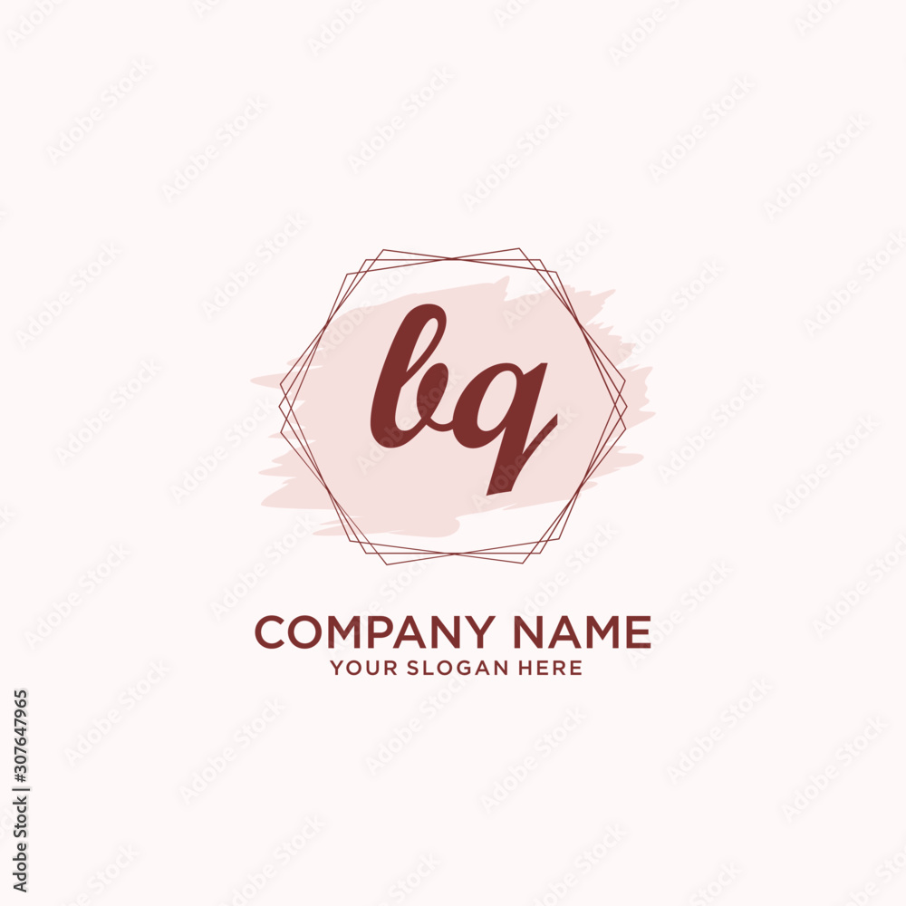 Initial BQ handwriting Logo, and Brush and hexagon lines template