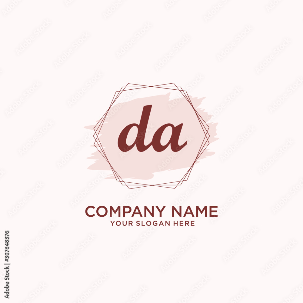 Initial DA handwriting Logo, and Brush and hexagon lines template Initial DA handwriting Logo, and Brush and hexagon lines template