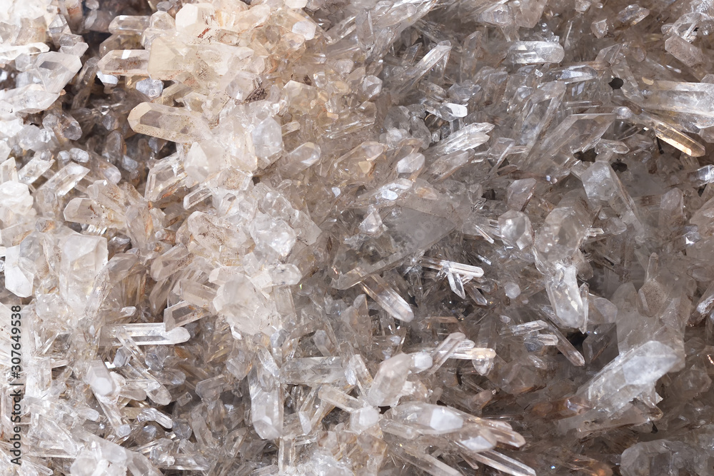 Beautiful transparent stone mountain crystal, view from above. The Mountain Crystal Gem