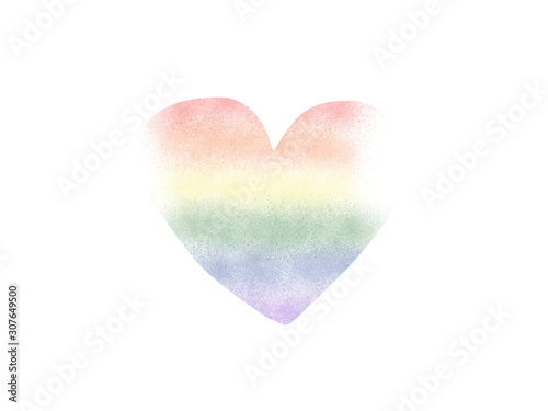 Abstract rainbow painting isolated. LGBT pride flag with heart shape on white background. Spray color illustration by digital art painting design element. 