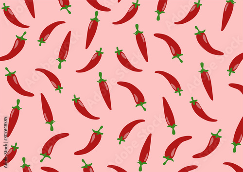 Red chilli pepper seamless pattern on light red background