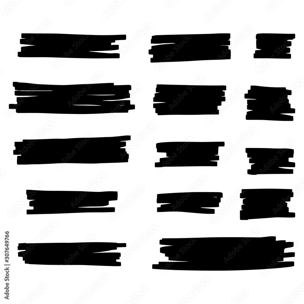 Vector brush pen black underline. Hand drawn highlight black text selection