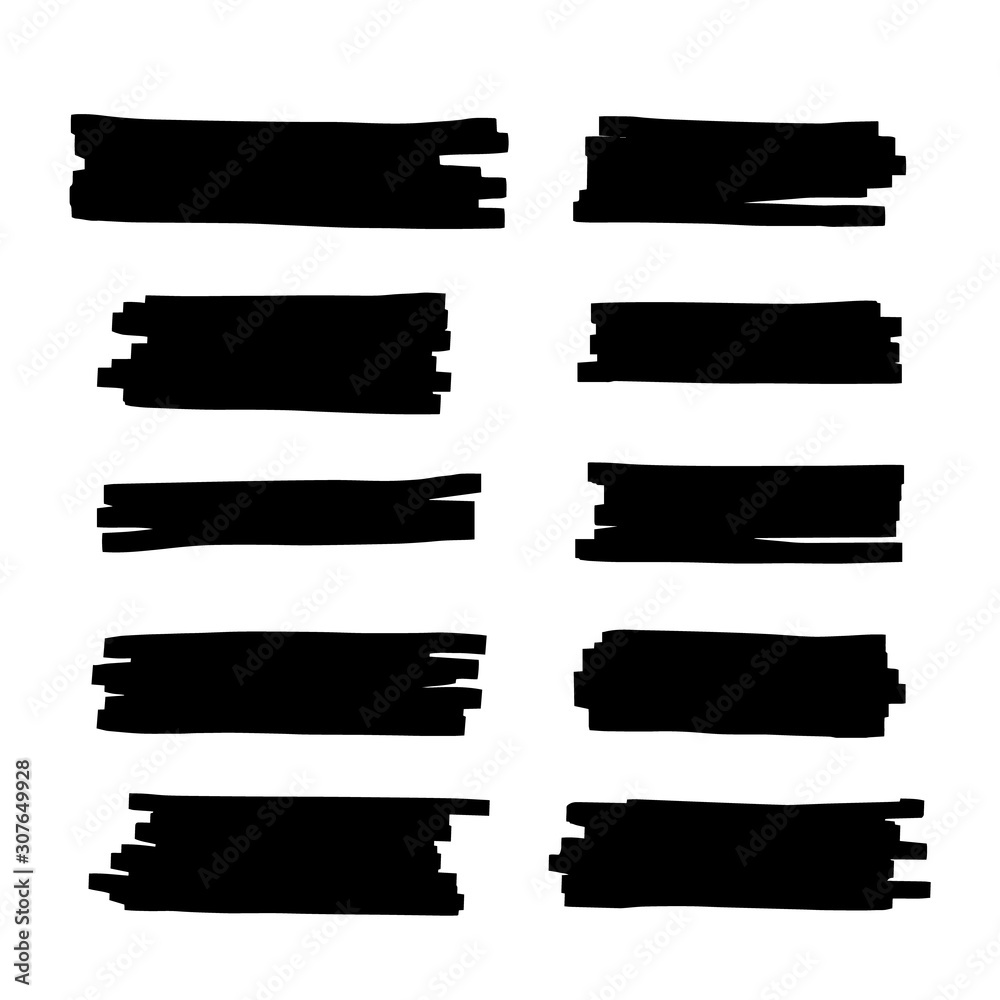 Vector brush pen black underline. Hand drawn highlight black text selection
