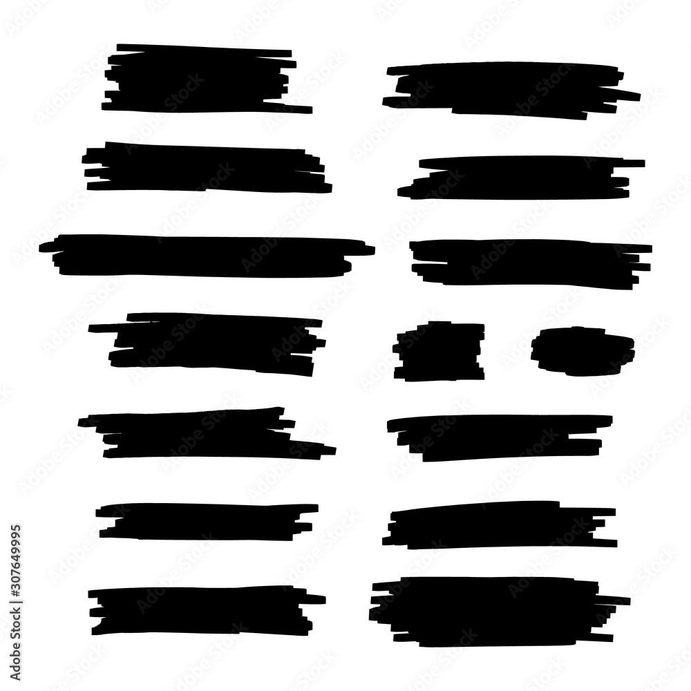 Vector brush pen black underline. Hand drawn highlight black text selection