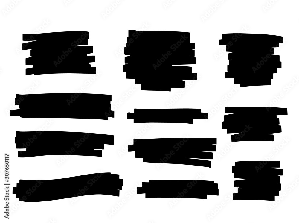 Vector brush pen black underline. Hand drawn highlight black text selection
