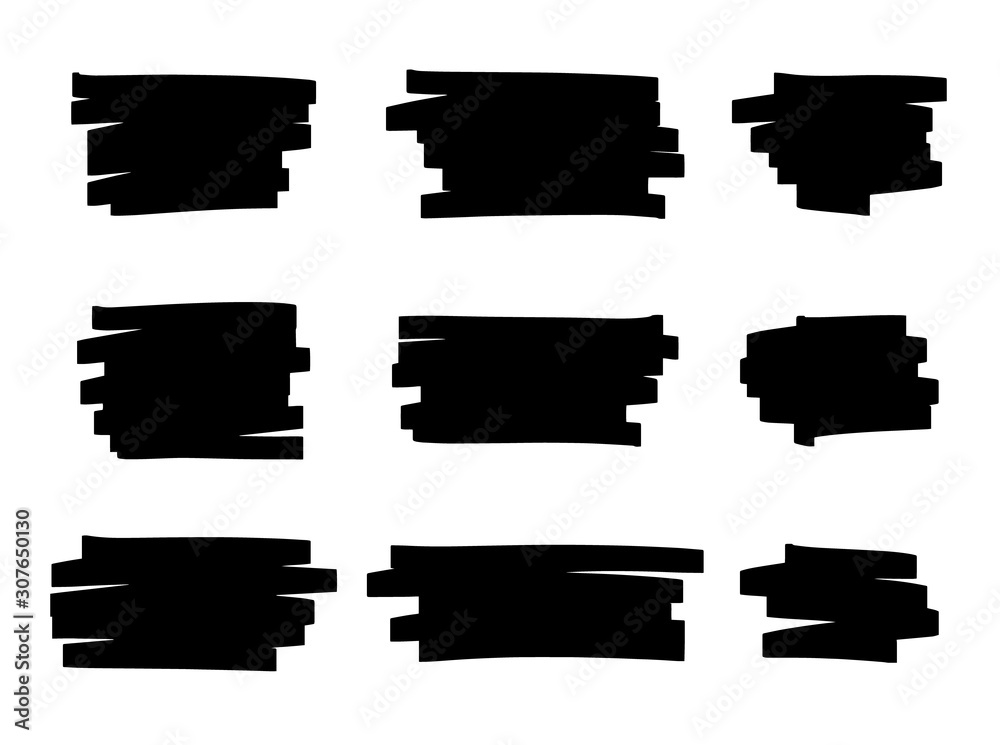Vector brush pen black underline. Hand drawn highlight black text selection
