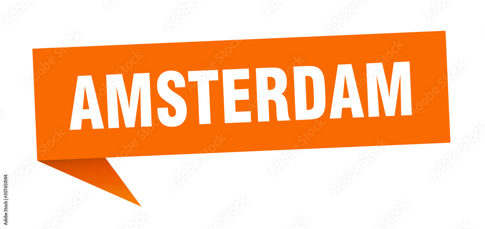 Amsterdam sticker. Orange Amsterdam signpost pointer sign Amsterdam sticker. Orange Amsterdam signpost pointer sign