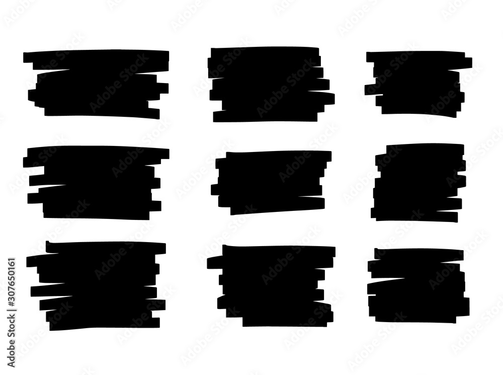 Vector brush pen black underline. Hand drawn highlight black text selection