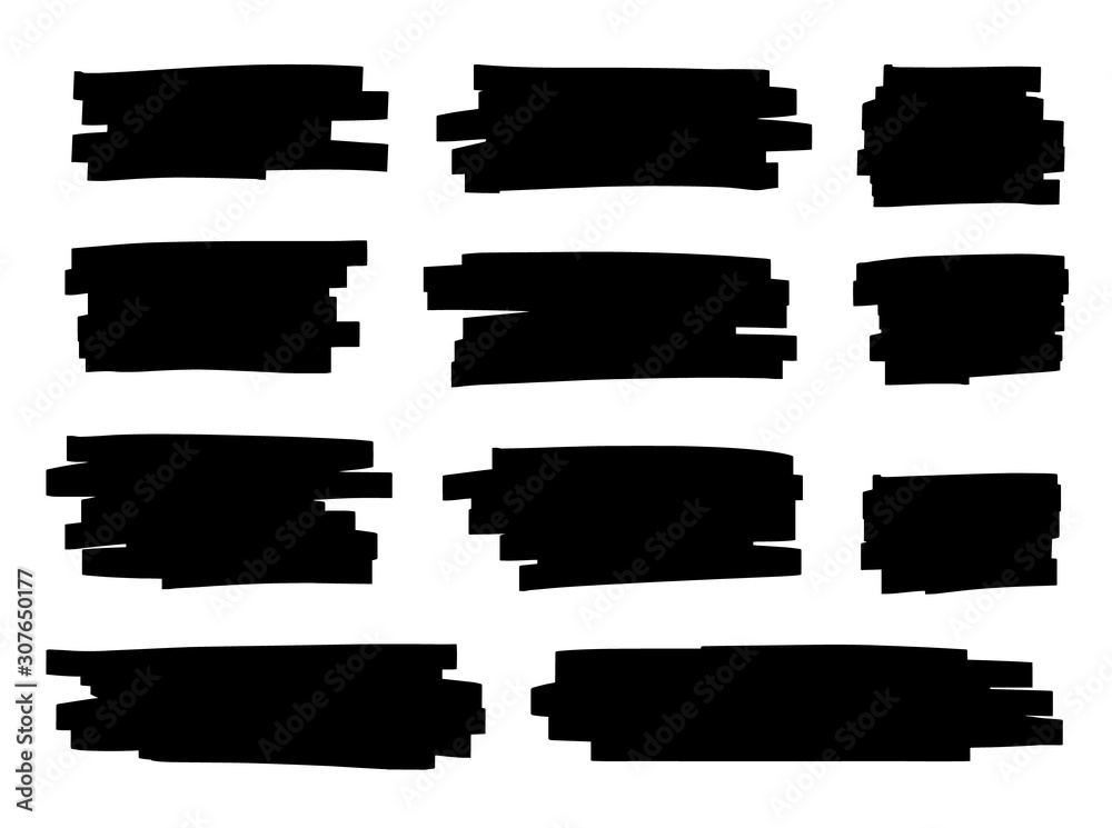 Vector brush pen black underline. Hand drawn highlight black text selection