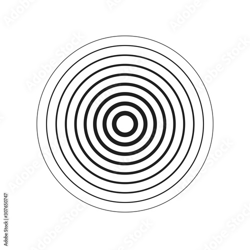 Identification process. Abstract background. Black rings sound wave and line in a circle. Sound wave wallpaper. Radio station signal. Circle spin vector background. 