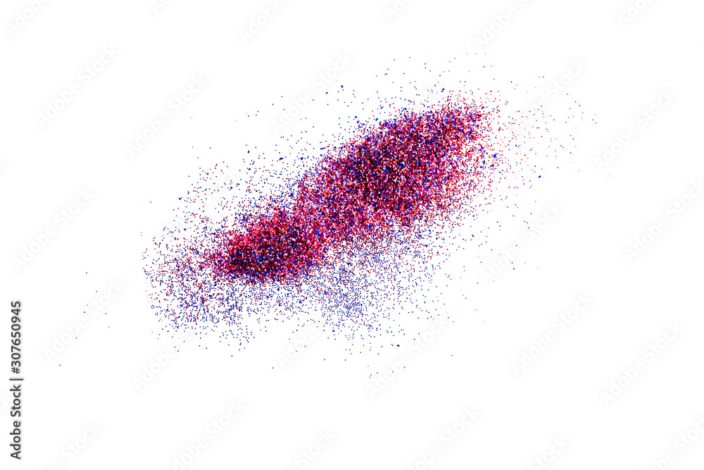 pink glitter powder splash or burst copy space isolated on white background