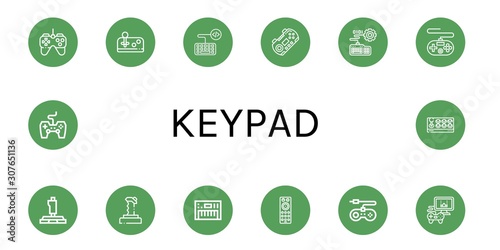 Set of keypad icons such as Gamepad, Joystick, Keyboard, Remote control, Game console, Videogame, Game controller , keypad