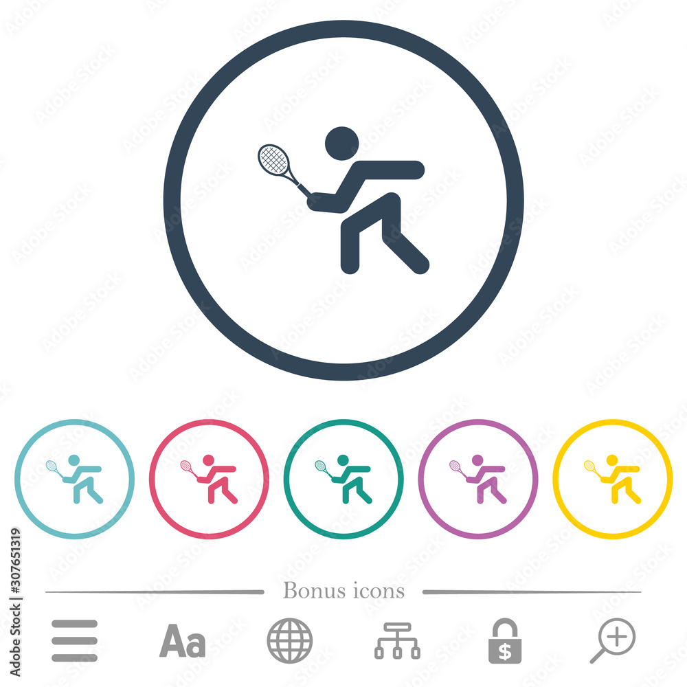 Tennis player flat color icons in round outlines Tennis player flat color icons in round outlines