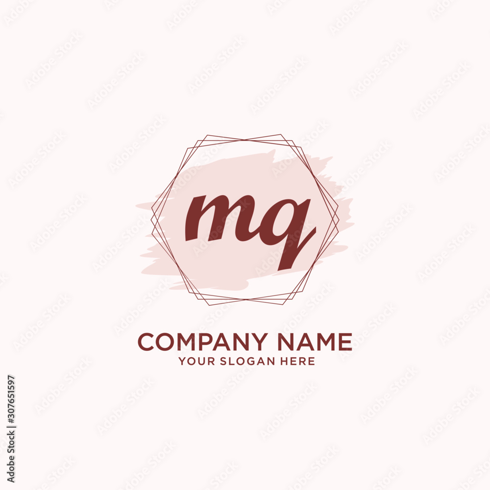 Initial MQ handwriting Logo, and Brush and hexagon lines template Initial MQ handwriting Logo, and Brush and hexagon lines template