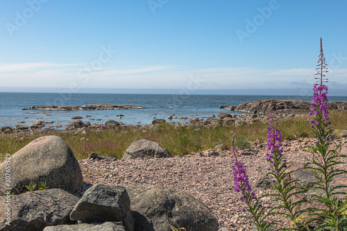 Finland, View of the Gulf of Bothnia, rocky coast