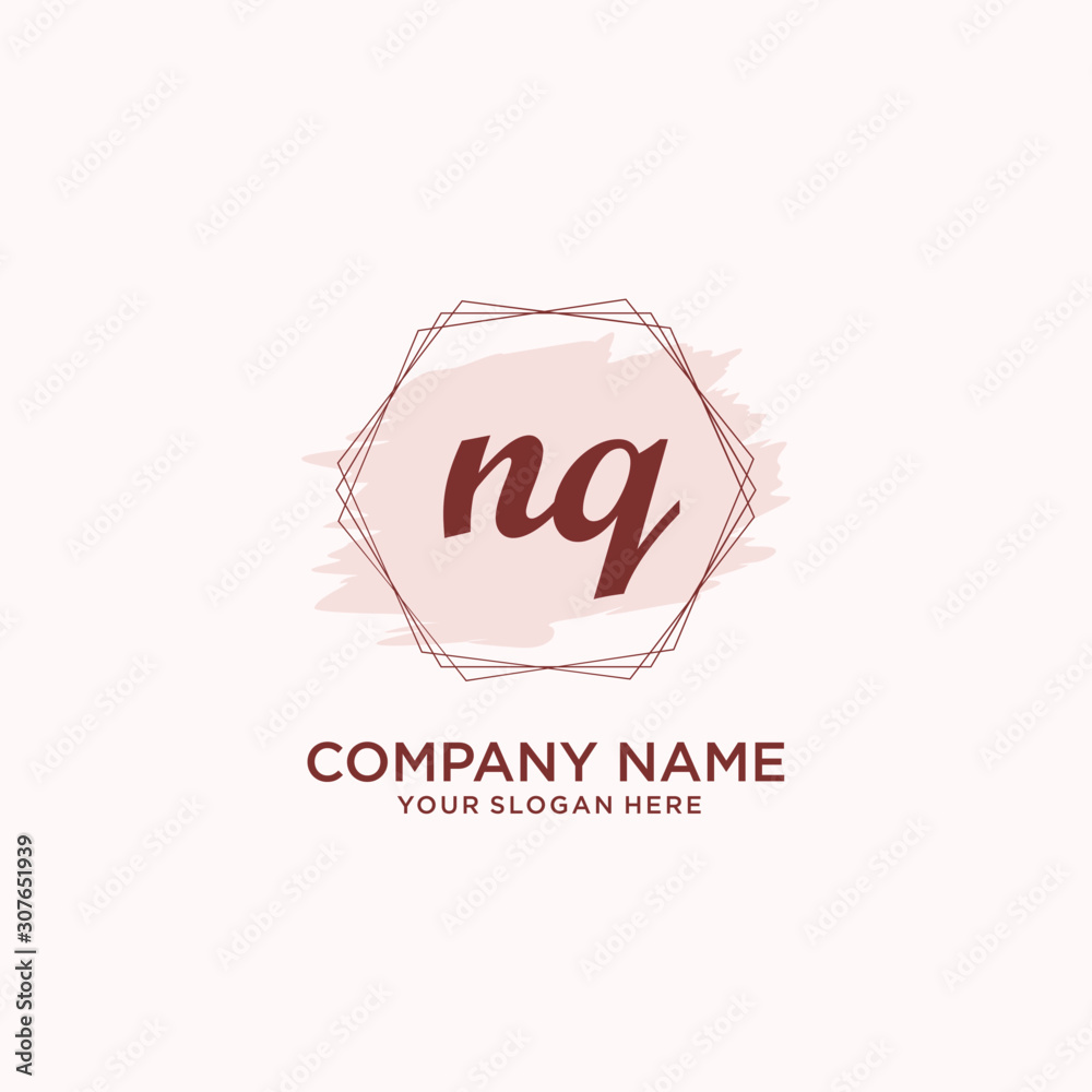 Initial NQ handwriting Logo, and Brush and hexagon lines template Initial NQ handwriting Logo, and Brush and hexagon lines template