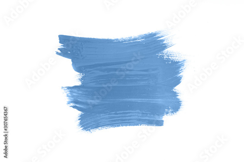 Blue abstract brush stroke isolated on white.