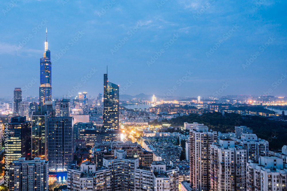 Night view of the skyscrapers in Nanjing City, Jiangsu, China Night view of the skyscrapers in Nanjing City, Jiangsu, China