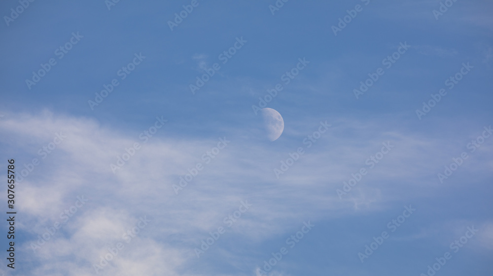daytime sky landscape with white clouds and moon daytime sky landscape with white clouds and moon