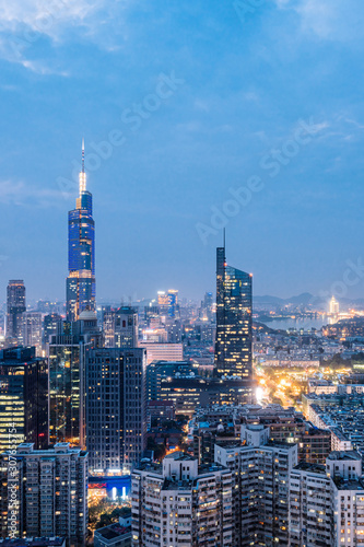 Night view of the skyscrapers in Nanjing City, Jiangsu, China