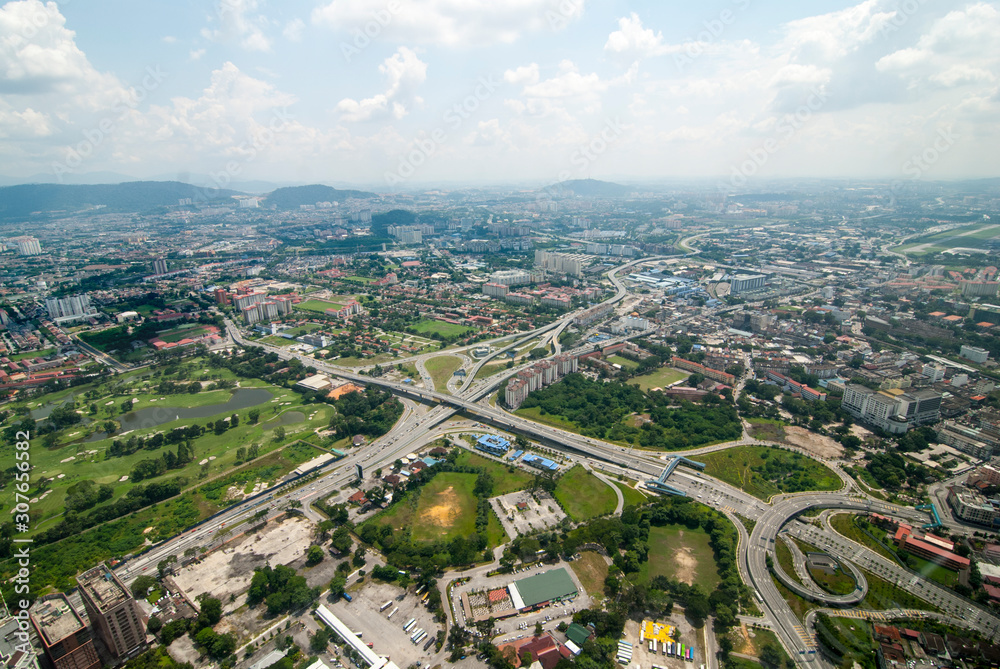 Aerial view of Subang City Kuala Lumpur Malaysia on hot sunny day