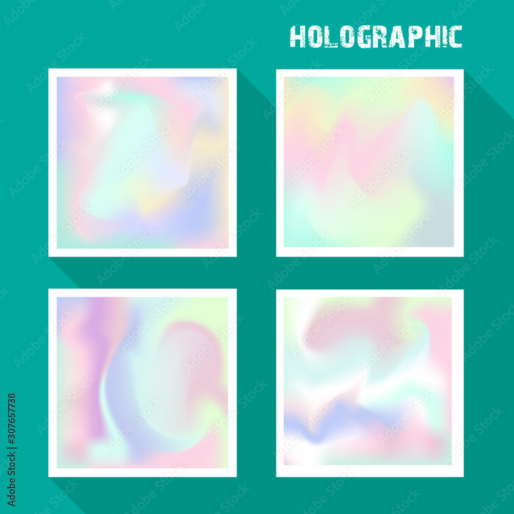 Set of holographic gradient abstract background in pastel and neon color design. Vector illustration. Isolated