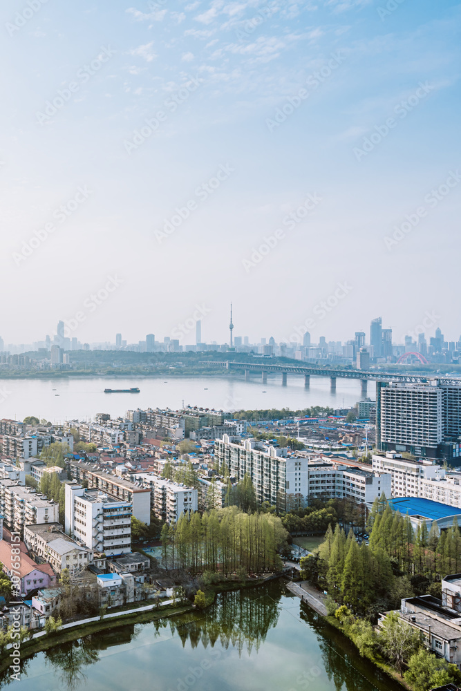 The skyline along the Yangtze River in Wuhan, Hubei, China