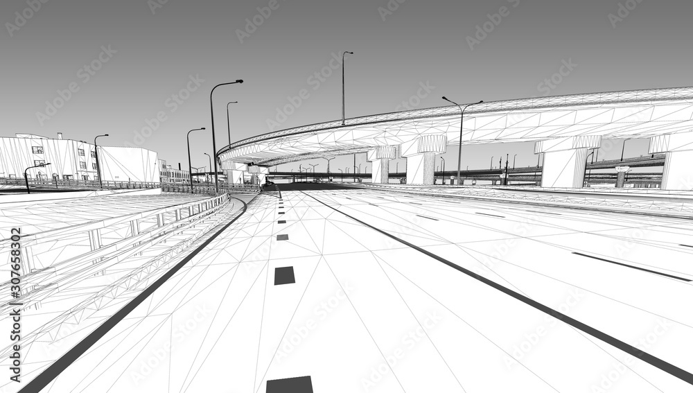 The BIM model of the object of transport infrastructure of wireframe view
