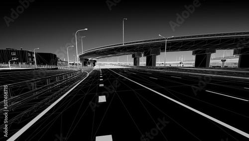 The BIM model of the object of transport infrastructure of wireframe view