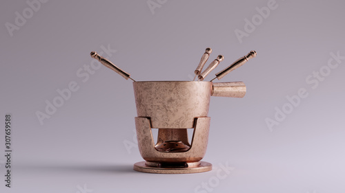 Bronze Fondue Set Pot 3d illustration 3d render	