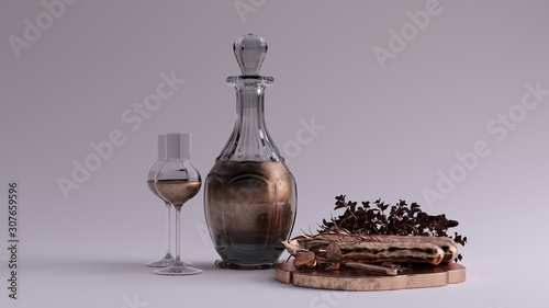 Εκτύπωση καμβά Bronze Alcoholic Drink in a Glass Decanter Bottle with a Glass Stop Wine glass C