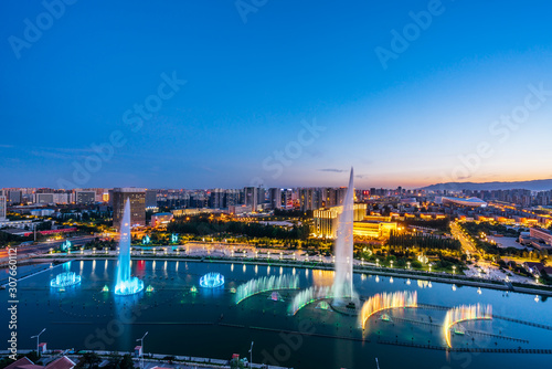 Night view of the fountain in Hohhot, Inner Mongolia, China