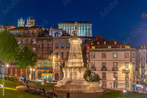 Night view of prince dom henrique square in Porto, Portugal photo
