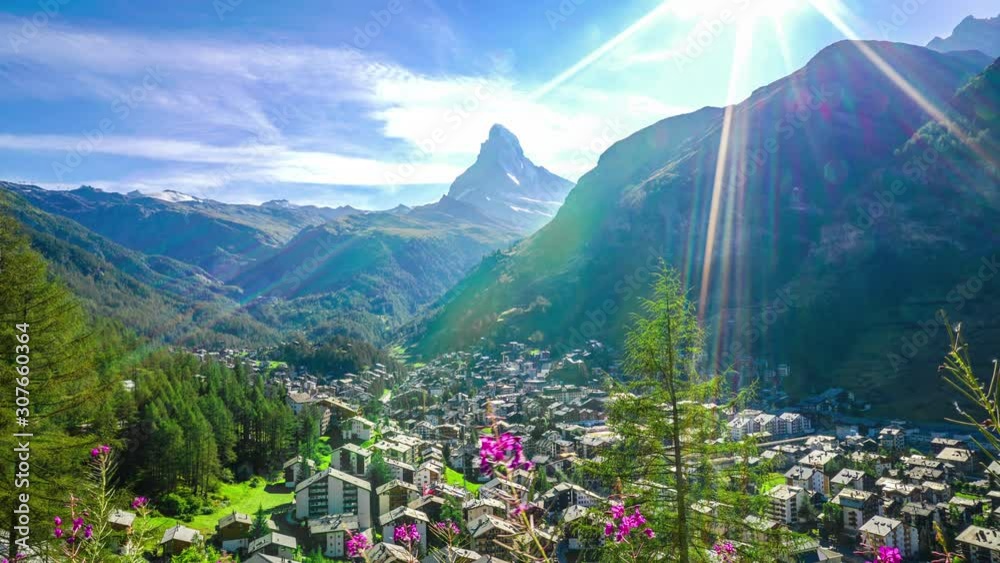 timelapse Zermatt Village with Matterhorn background