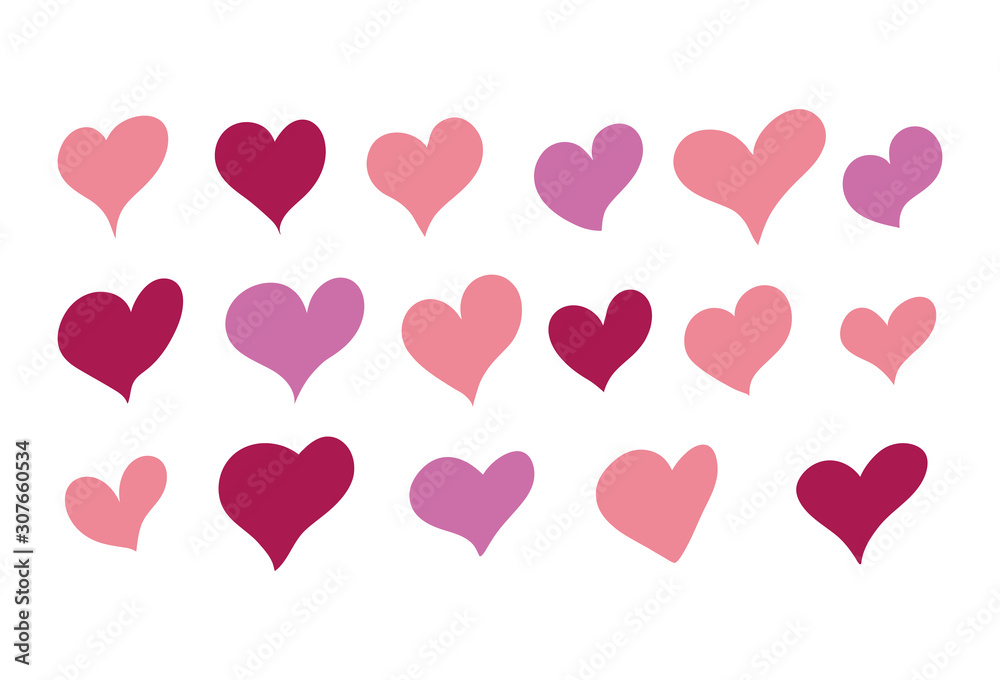 Set of hand drawn hearts. Stylized hearts design elements for Valentine's day