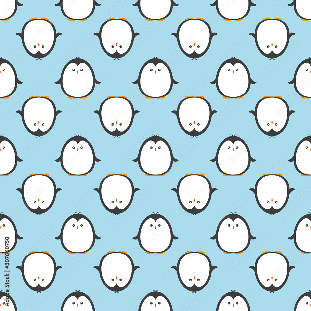 Fototapeta premium Penguin seamless pattern background. Cute Christmas cartoon doodle vector illustration.
