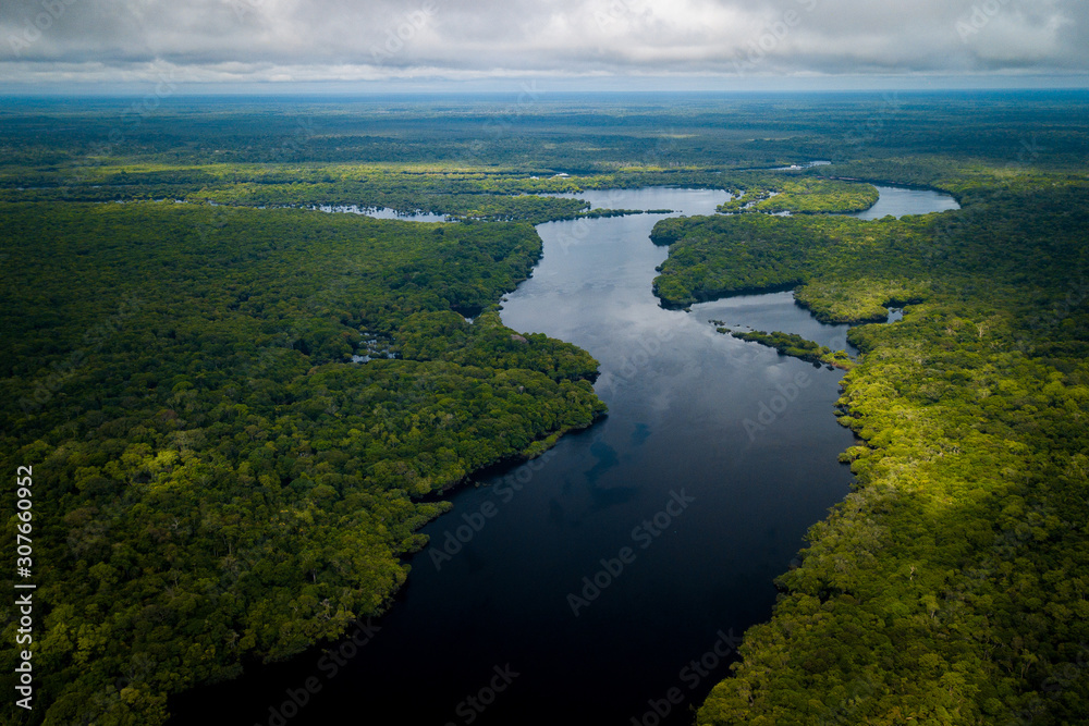 Fototapeta The mouth of the Jaú River is within the Jaú National Park and houses great biodiversity of the Amazon biome. amazonas, Brazil