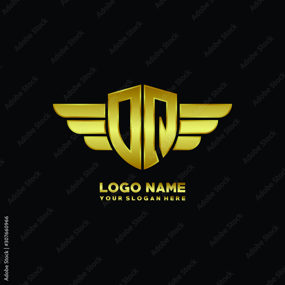 initial letter DQ shield logo with wing vector illustration, gold color initial letter DQ shield logo with wing vector illustration, gold color