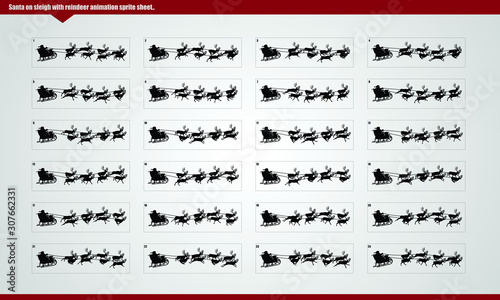 Santa on sleigh with reindeer animation sprite sheet vector illustration.. Can be used for GIF animation. Loop animation vector.