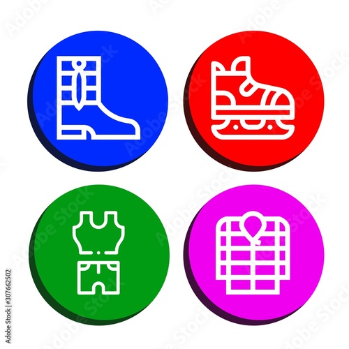 Set of boot icons such as Boots, Ice skate, Clothes, Anorak , boot