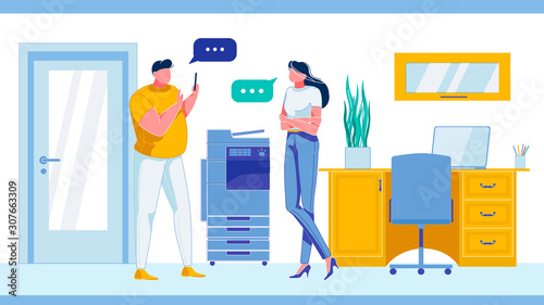 Man and Woman Employees Having Conversation Flat.